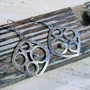 Austrian Crystal Brushed Silver Stainless Steel Geometric Filigree Earrings